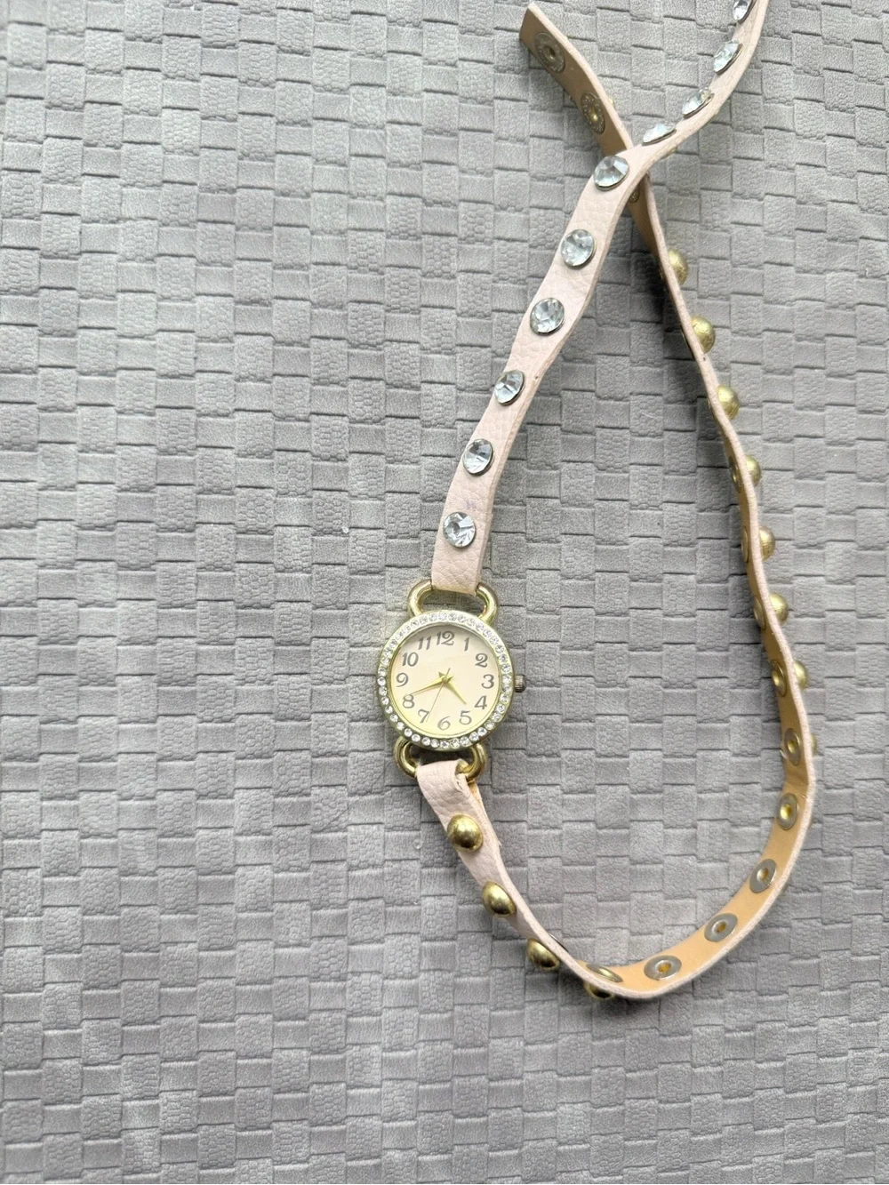 Vintage Pink Wrap Watch Bracelet with Gold Accents